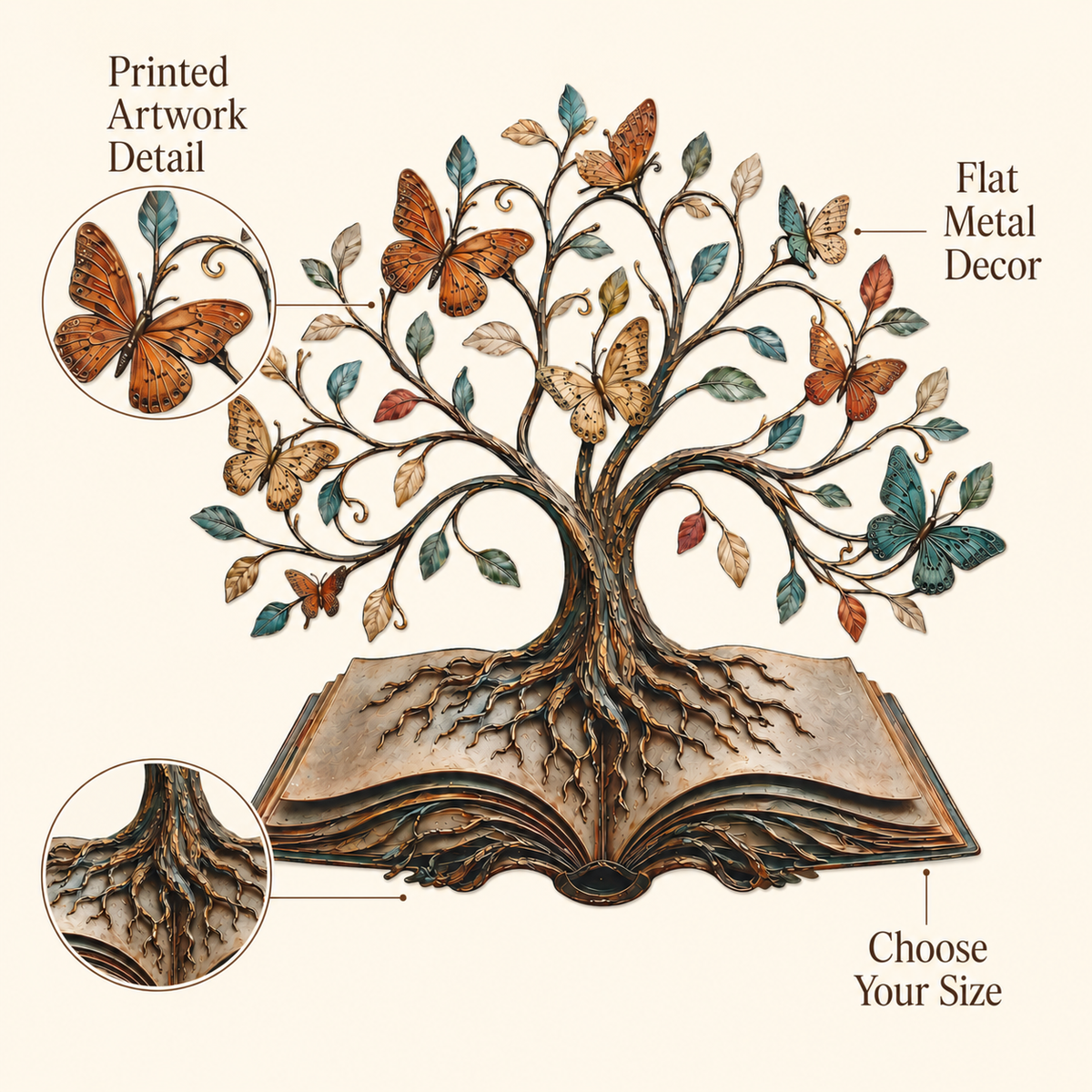 Detail Trust - Tree of Knowledge Metal Wall Art Open Book Butterfly Tree
