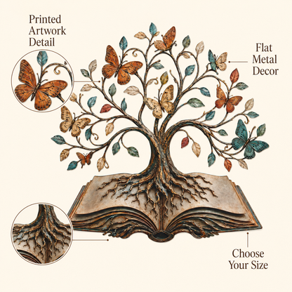 Detail Trust - Tree of Knowledge Metal Wall Art Open Book Butterfly Tree
