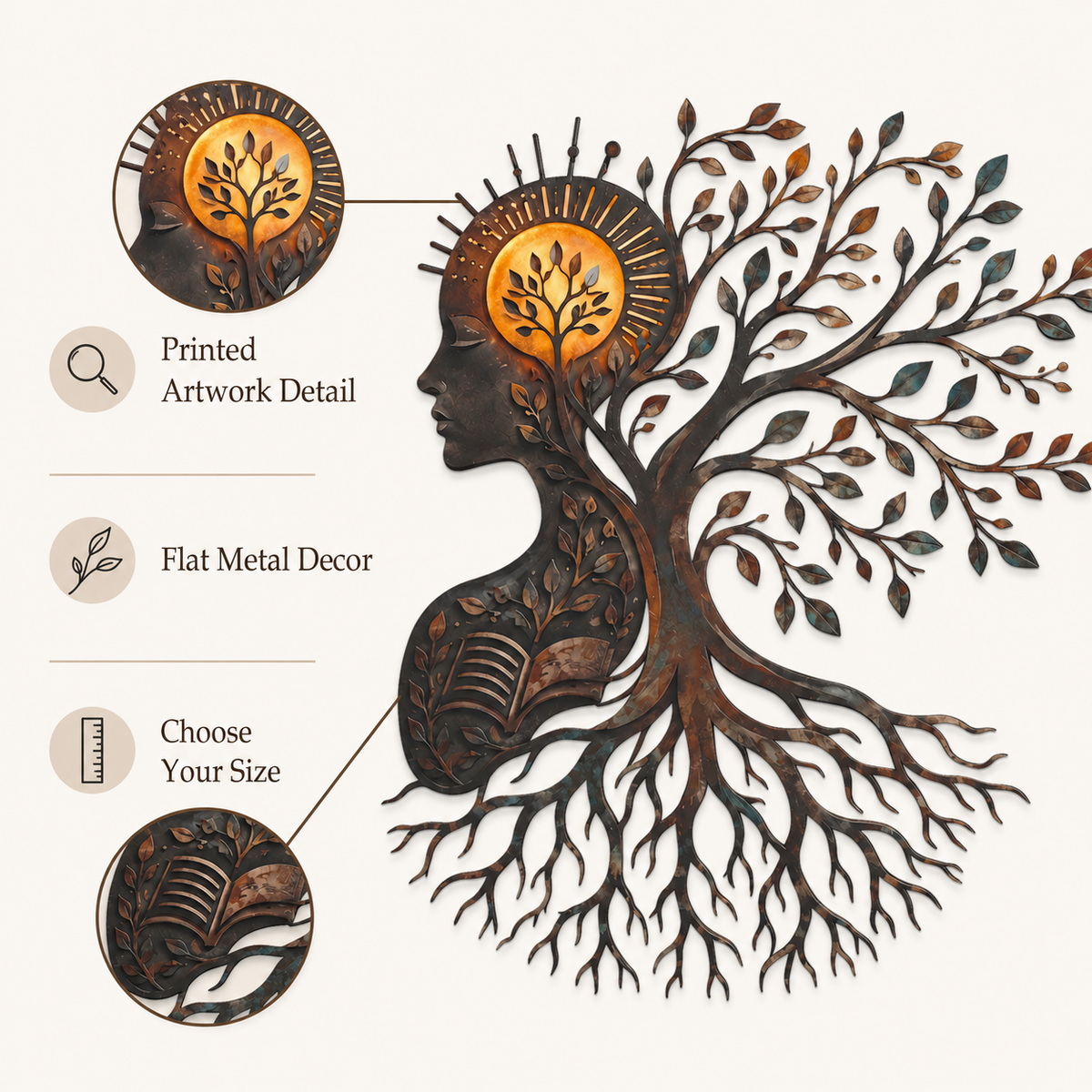 Detail Trust - Tree of Knowledge Metal Wall Art Human Mind Brain Art