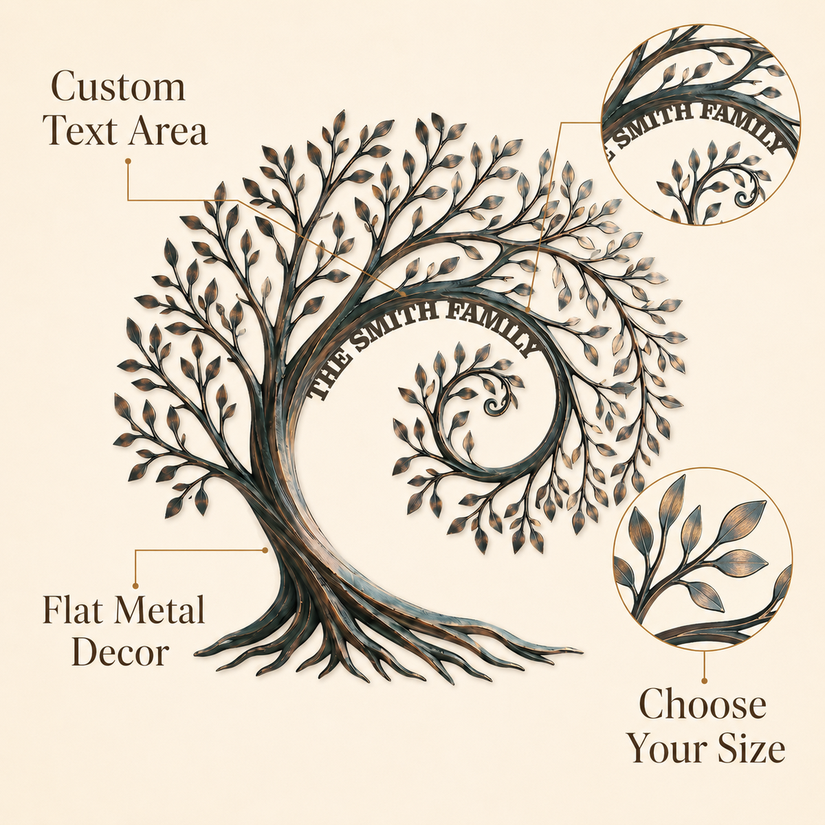 Detail Trust - Personalized Family Tree Metal Wall Art Custom Family Name Sign