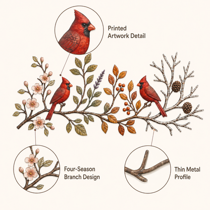 Detail Trust - Cardinal Bird Metal Wall Art Four Seasons Wall Decor Flat