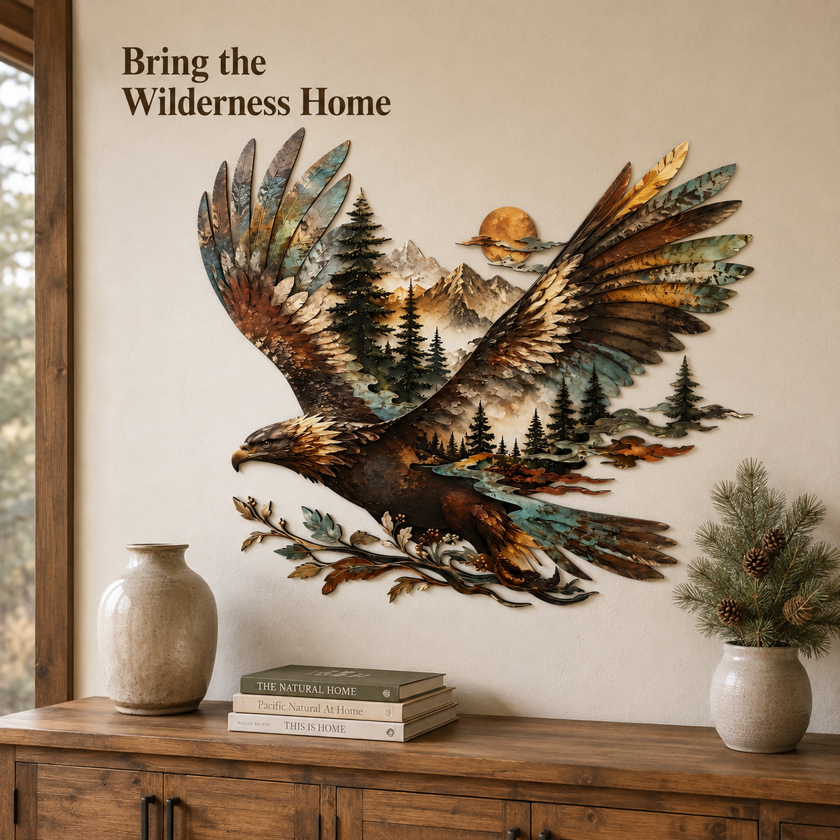 Lifestyle Living Room - Bald Eagle Metal Wall Art Eagle Wall Decor Mountain Wildlife