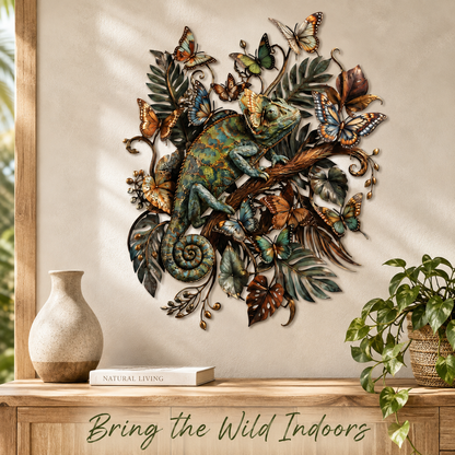Lifestyle Living Room - Chameleon Metal Wall Art Tropical Reptile Wall Decor Colorful Jungle