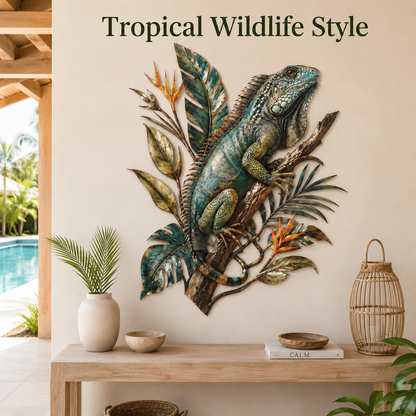 Primary Lifestyle - Iguana Metal Wall Art Tropical Lizard Wall Decor Jungle Animal
