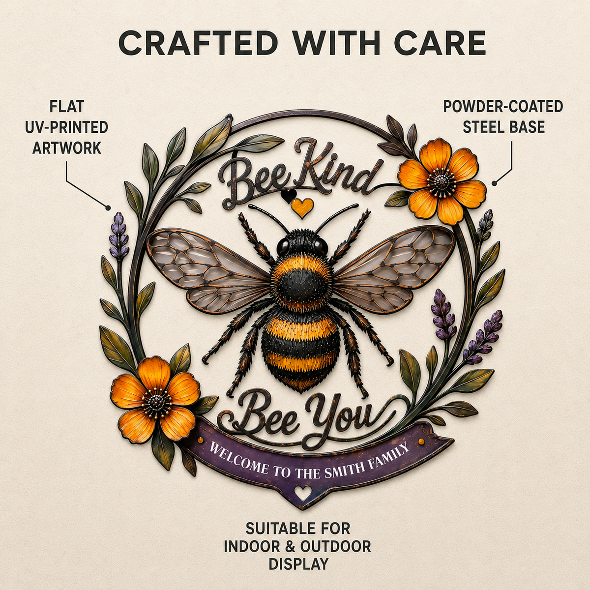 Standard Quality - Bee Kind Bee You Metal Wall Art Decor Personalized Family