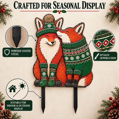 Christmas Fox Garden Stake Winter Woodland Yard Decor Couple Fox Metal Garden Art Holiday Outdoor Decor Fox Lover Gift — Standard Quality
