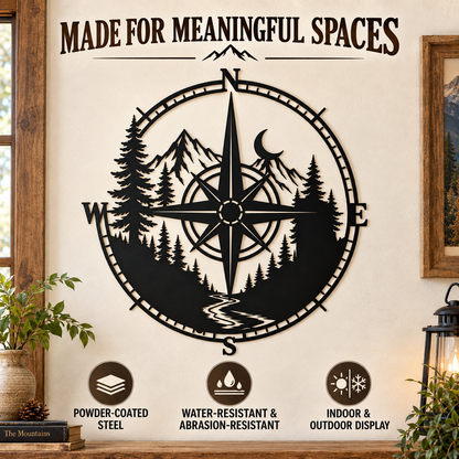 Metal Compass Wall Art Mountain Wall Art Adventure Decor Cabin Wall Art Travel Gift Nature Lover Gift With LED — Standard Quality