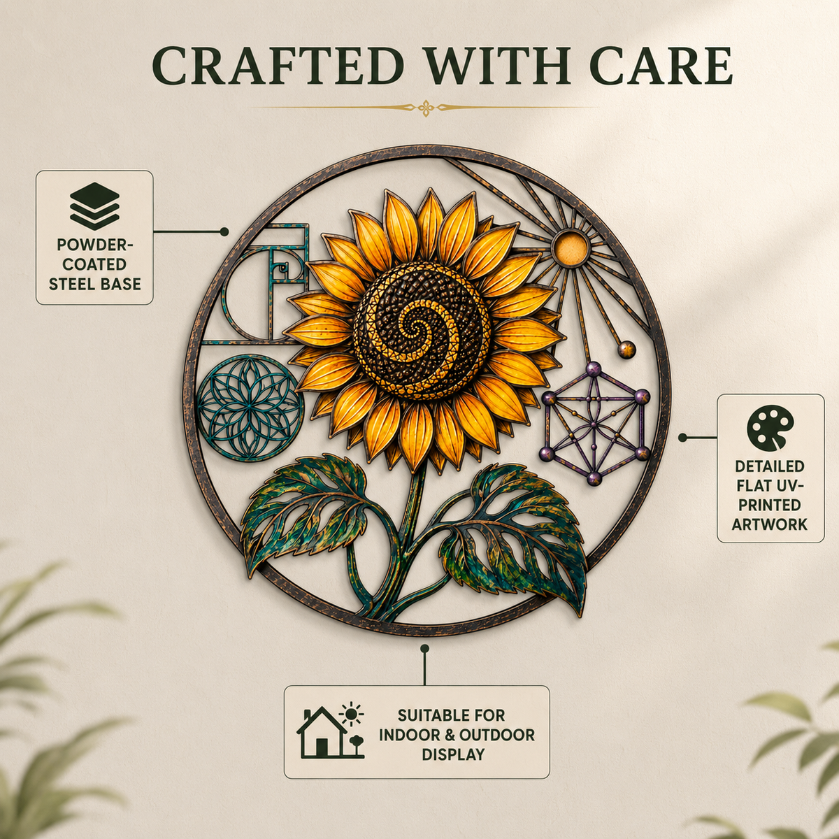 Standard Quality — Sunflower Sacred Geometry Metal Wall Art Spiritual Wall Art Fibonacci