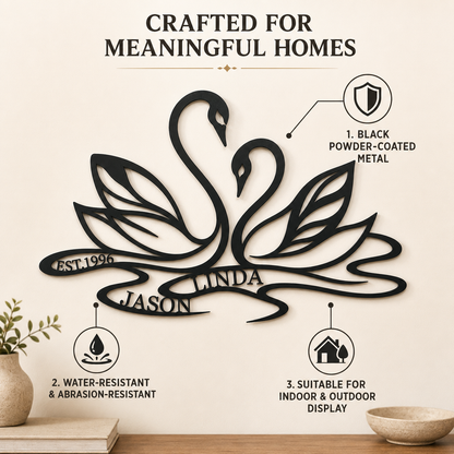 Standard Quality - Custom Swan Couple Name Metal Wall Art Personalized Anniversary Gift