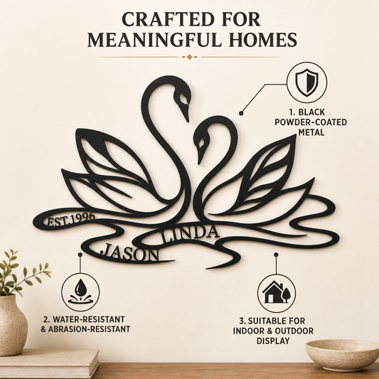 Standard Quality - Custom Swan Couple Name Metal Wall Art Personalized Anniversary Gift