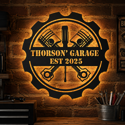 Personalized Garage Metal Sign — Custom Dad Mechanic Gift with Name and Year, Man Cave Wall Decor
