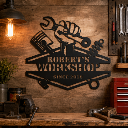 Personalized Mechanic Metal Sign — Custom Auto Shop Wall Decor, Car Guy Gift with Name and Year — main 8