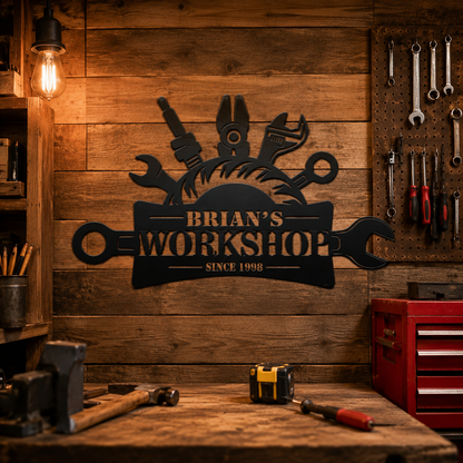 Personalized Dad Workshop Metal Sign with Custom Name and Year — Handyman Gift for Father's Day — main 7