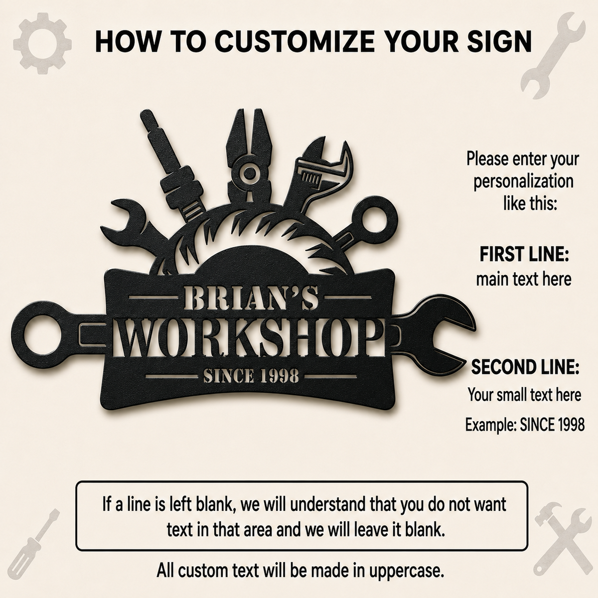 Personalized Dad Workshop Metal Sign with Custom Name and Year — Handyman Gift for Father's Day — main 3