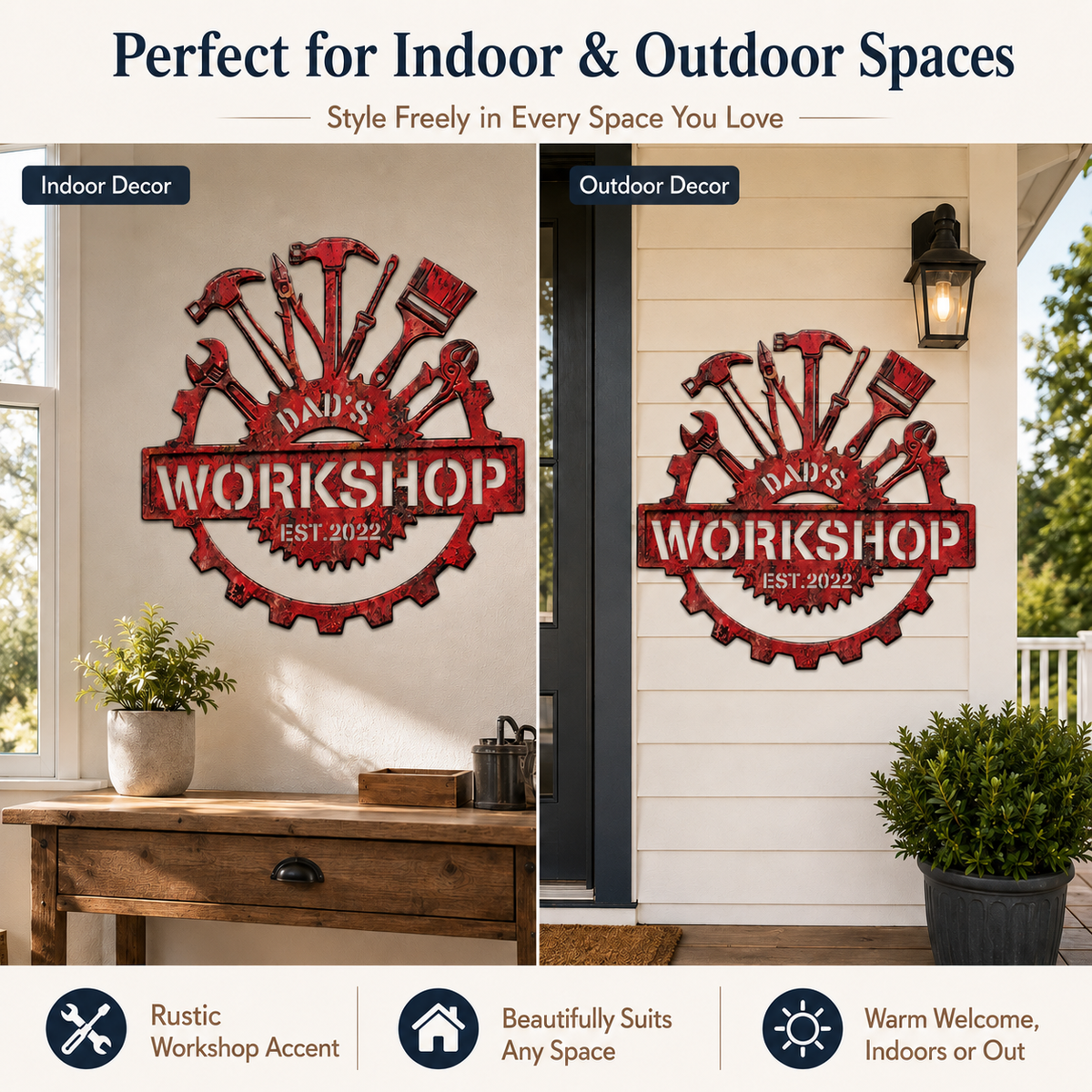 Rusty Red Workshop Metal Sign, Custom Dad’s Workshop Wall Decor, Personalized Garage Tool Sign, Rustic Metal Gift for Dad — main 7