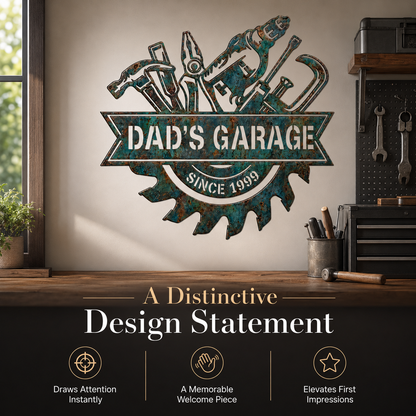 Custom Blue Rusty Workshop Metal Sign, Personalized Garage Tool Wall Decor, Grandpa Workshop Sign, Man Cave Gift, Optional LED — main 4