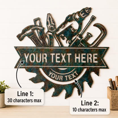 Custom Blue Rusty Workshop Metal Sign, Personalized Garage Tool Wall Decor, Grandpa Workshop Sign, Man Cave Gift, Optional LED — andy_14