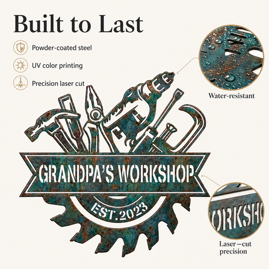 Custom Blue Rusty Workshop Metal Sign, Personalized Garage Tool Wall Decor, Grandpa Workshop Sign, Man Cave Gift, Optional LED — main 3
