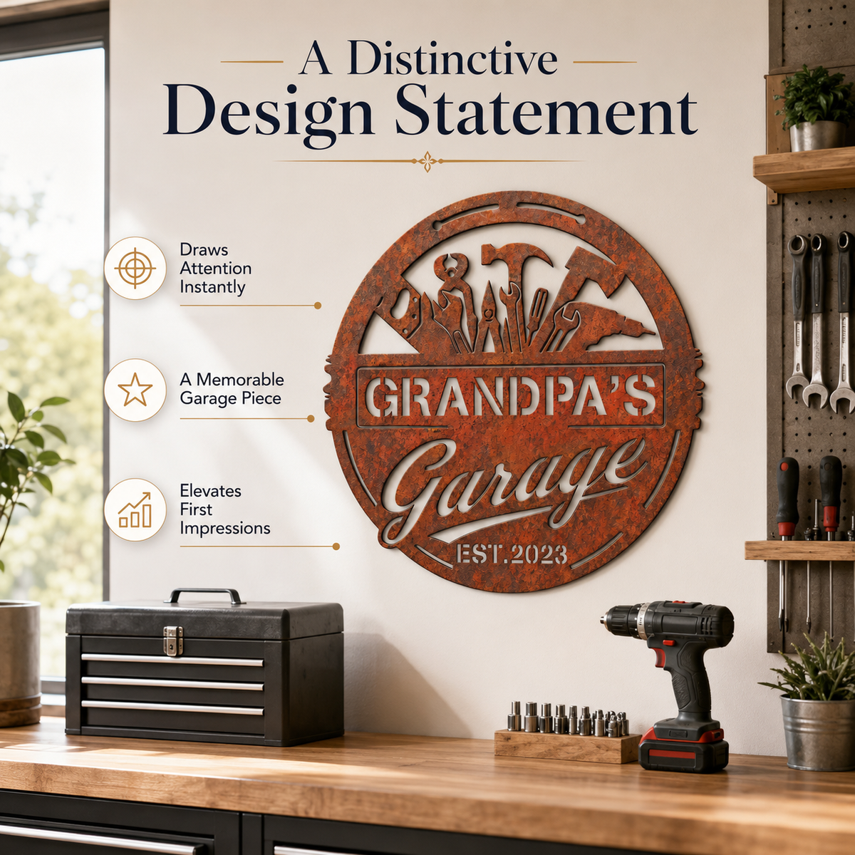 Garage Metal Sign with LED, Personalized Rustic Workshop Wall Decor, Custom Garage Sign Gift for Grandpa, Father's Day gift — main 5