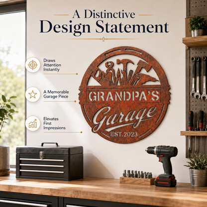 Garage Metal Sign with LED, Personalized Rustic Workshop Wall Decor, Custom Garage Sign Gift for Grandpa, Father's Day gift — main 5