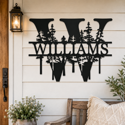 Personalized Monogram Metal Sign, Custom Family Name Wall Decor, Pine Tree Letter Sign, Cabin Porch Outdoor Housewarming Gift — main 12