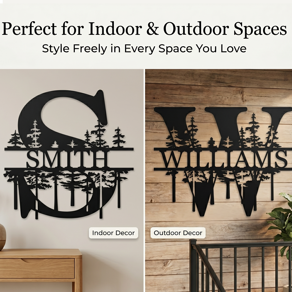 Personalized Monogram Metal Sign, Custom Family Name Wall Decor, Pine Tree Letter Sign, Cabin Porch Outdoor Housewarming Gift — main 10