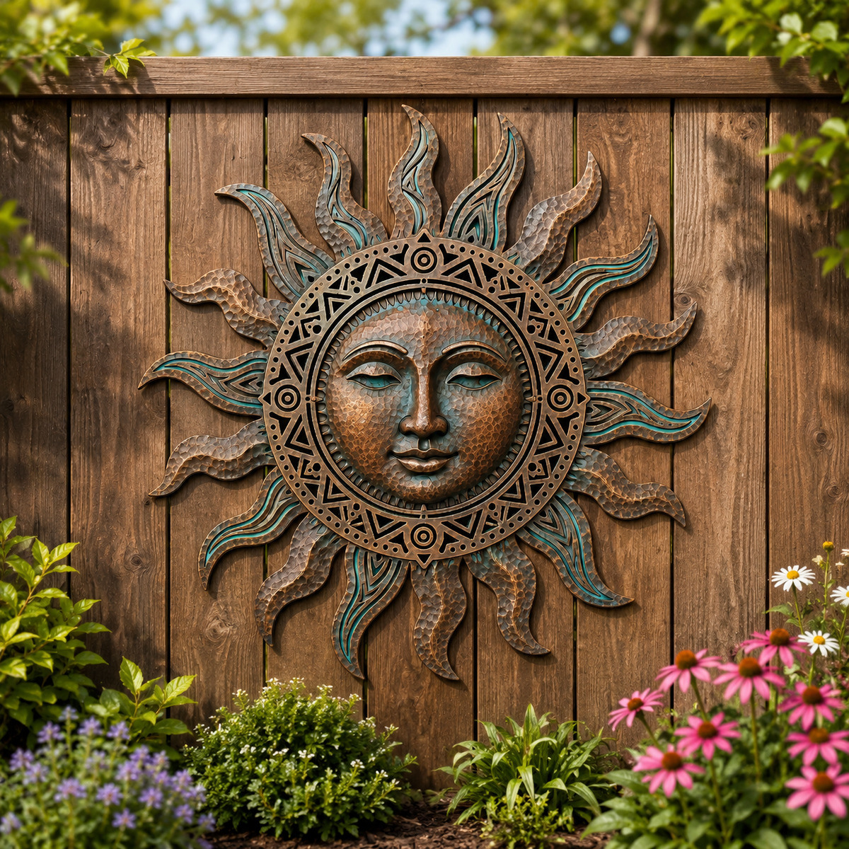 Rustic Sun Face Metal Wall Art, Sun Wall Decor for Garden Fence, Patio, Boho Southwest Backyard Gift