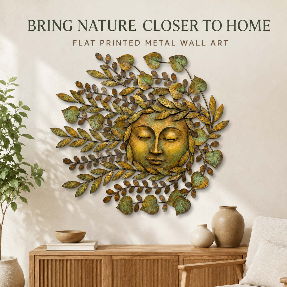 Mother Nature Wall Art Botanical Woman Face Metal Wall Decor Earth Goddess Nature Lover Gift