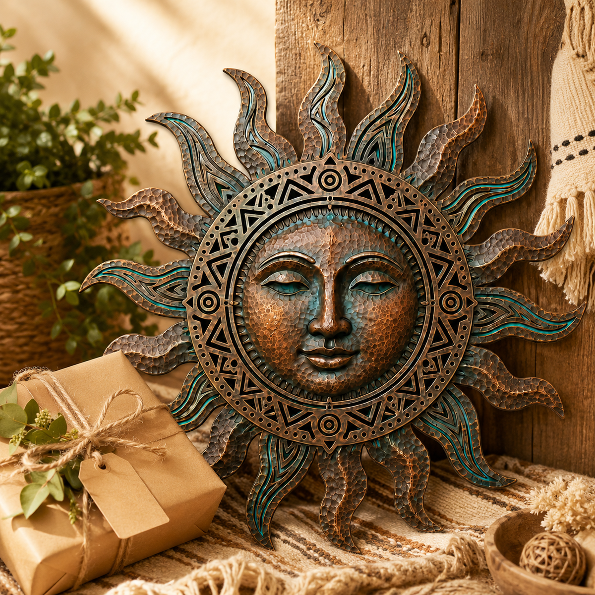 Rustic Sun Face Metal Wall Art, Sun Wall Decor for Garden Fence, Patio, Boho Southwest Backyard Gift — main 14