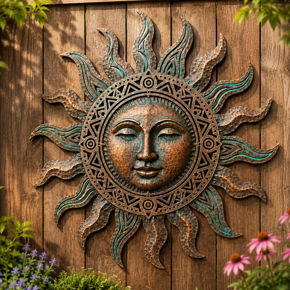Rustic Sun Face Metal Wall Art, Sun Wall Decor for Garden Fence, Patio, Boho Southwest Backyard Gift — main 18