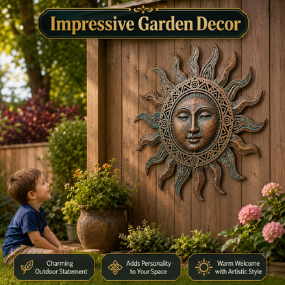 Rustic Sun Face Metal Wall Art, Sun Wall Decor for Garden Fence, Patio, Boho Southwest Backyard Gift — main 5