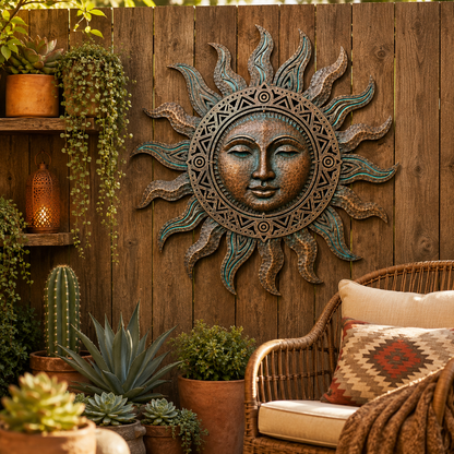 Rustic Sun Face Metal Wall Art, Sun Wall Decor for Garden Fence, Patio, Boho Southwest Backyard Gift — main 16