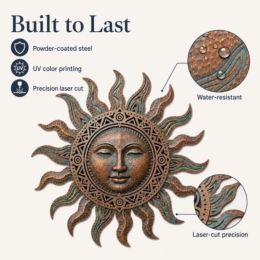 Rustic Sun Face Metal Wall Art, Sun Wall Decor for Garden Fence, Patio, Boho Southwest Backyard Gift — main 3