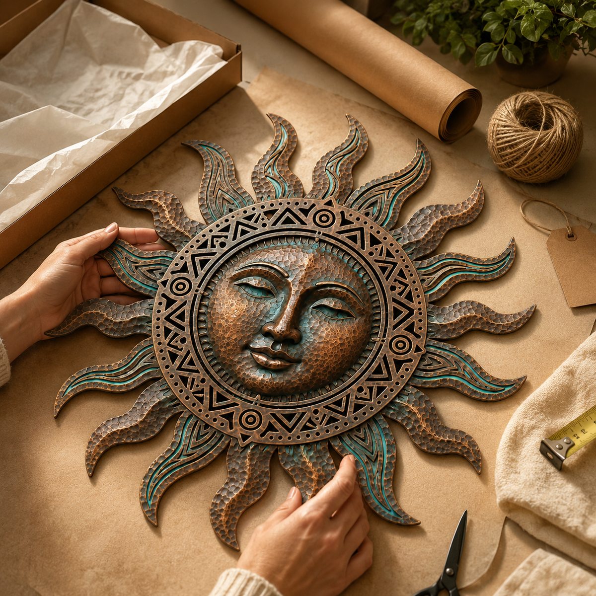 Rustic Sun Face Metal Wall Art, Sun Wall Decor for Garden Fence, Patio, Boho Southwest Backyard Gift — main 12