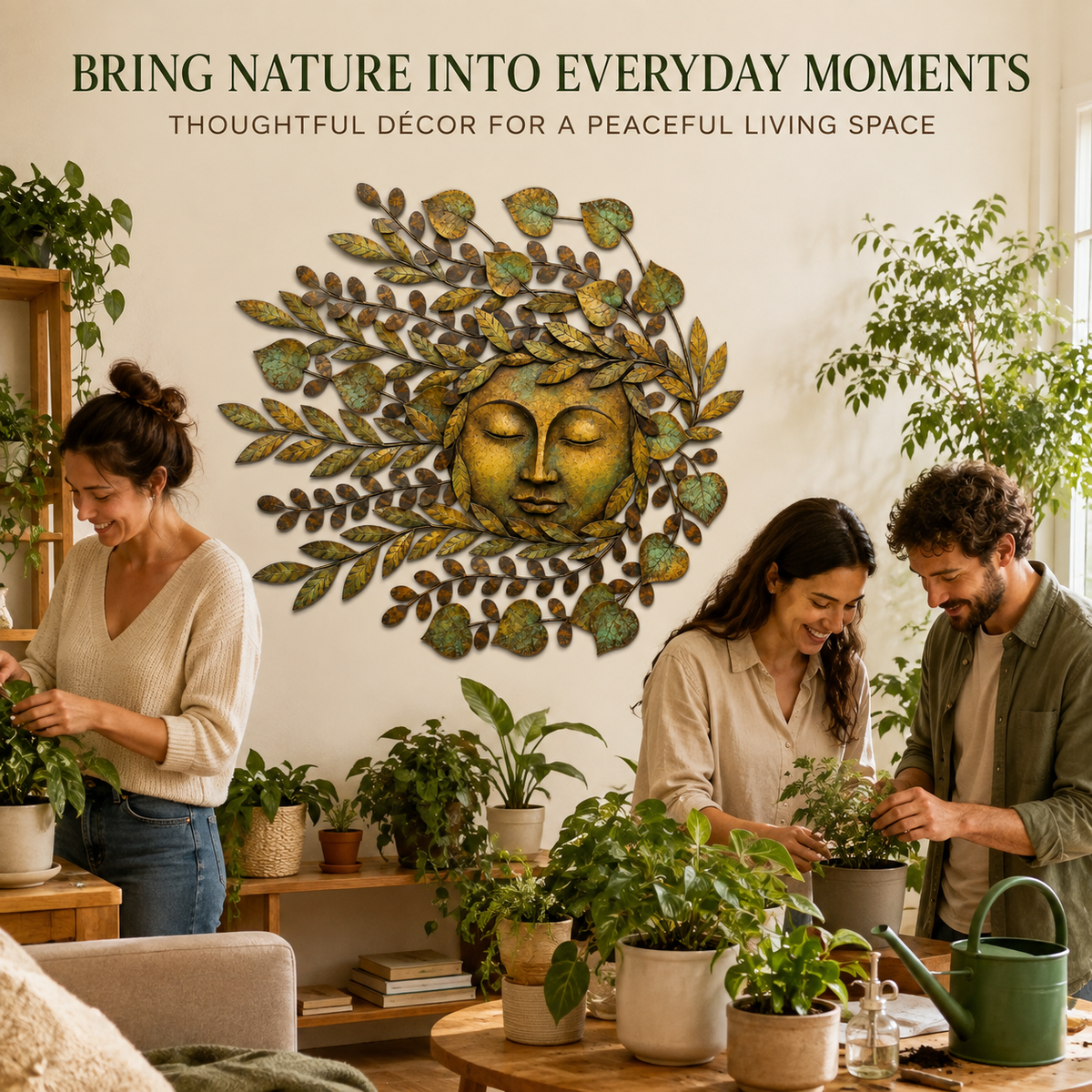 Mother Nature Wall Art Botanical Woman Face Metal Wall Decor Earth Goddess Nature Lover Gift — main 12
