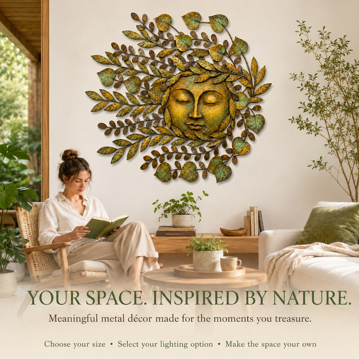 Mother Nature Wall Art Botanical Woman Face Metal Wall Decor Earth Goddess Nature Lover Gift — main 16
