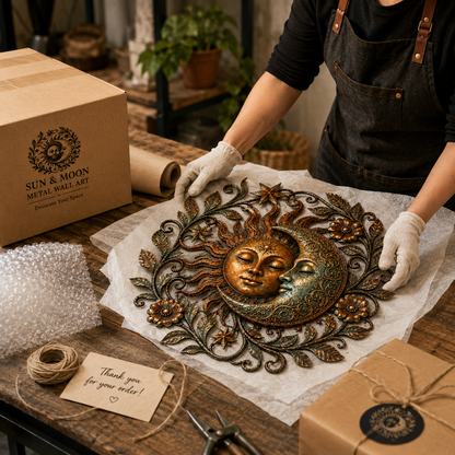 Sun Moon Art Metal Sign, Celestial Yard Decor, Outdoor Garden Wall Art, Rustic Sun Moon Wall Decor, Patio Metal Sign — Main 16