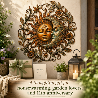 Sun Moon Art Metal Sign, Celestial Yard Decor, Outdoor Garden Wall Art, Rustic Sun Moon Wall Decor, Patio Metal Sign — Main 17