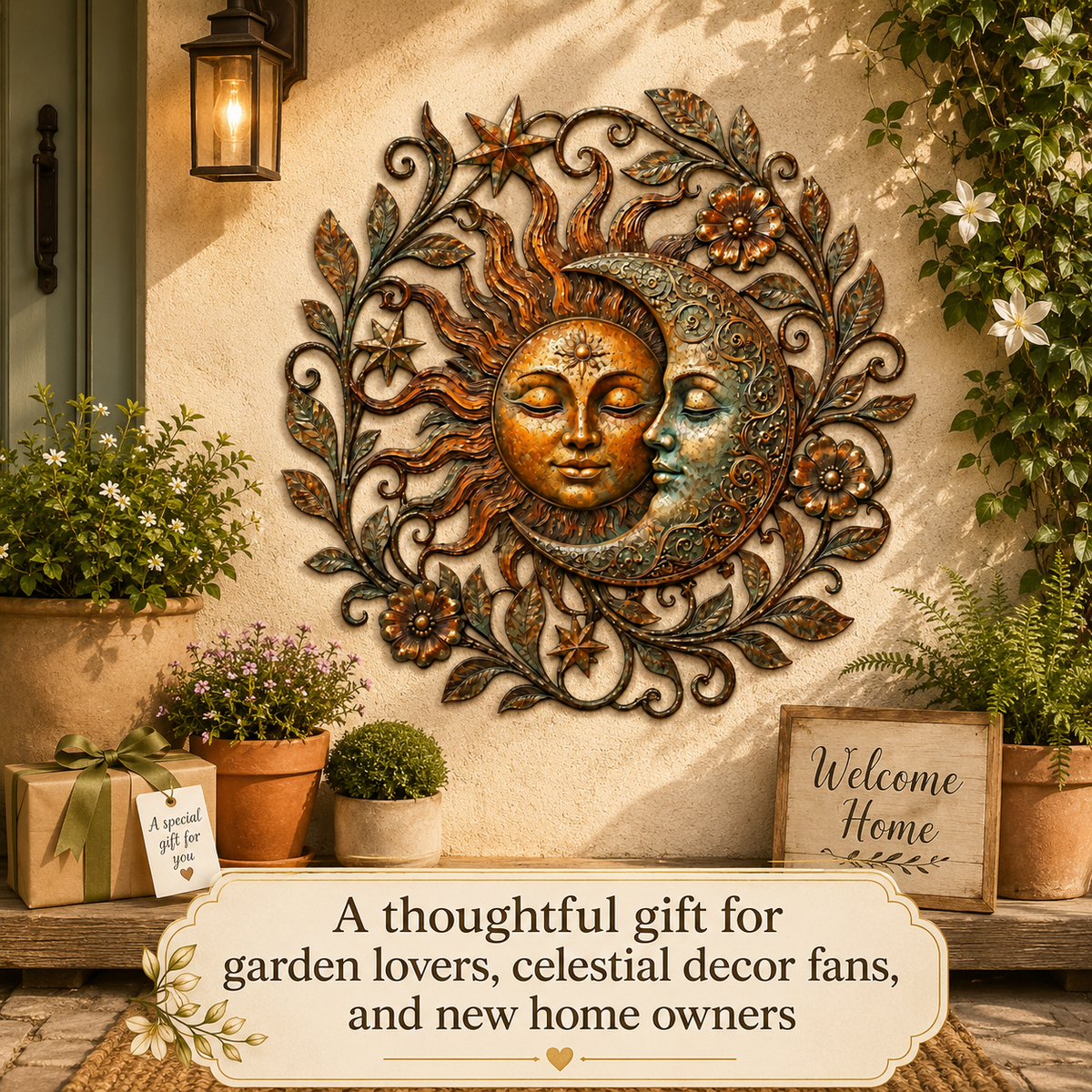 Sun Moon Art Metal Sign, Celestial Yard Decor, Outdoor Garden Wall Art, Rustic Sun Moon Wall Decor, Patio Metal Sign — Main 14