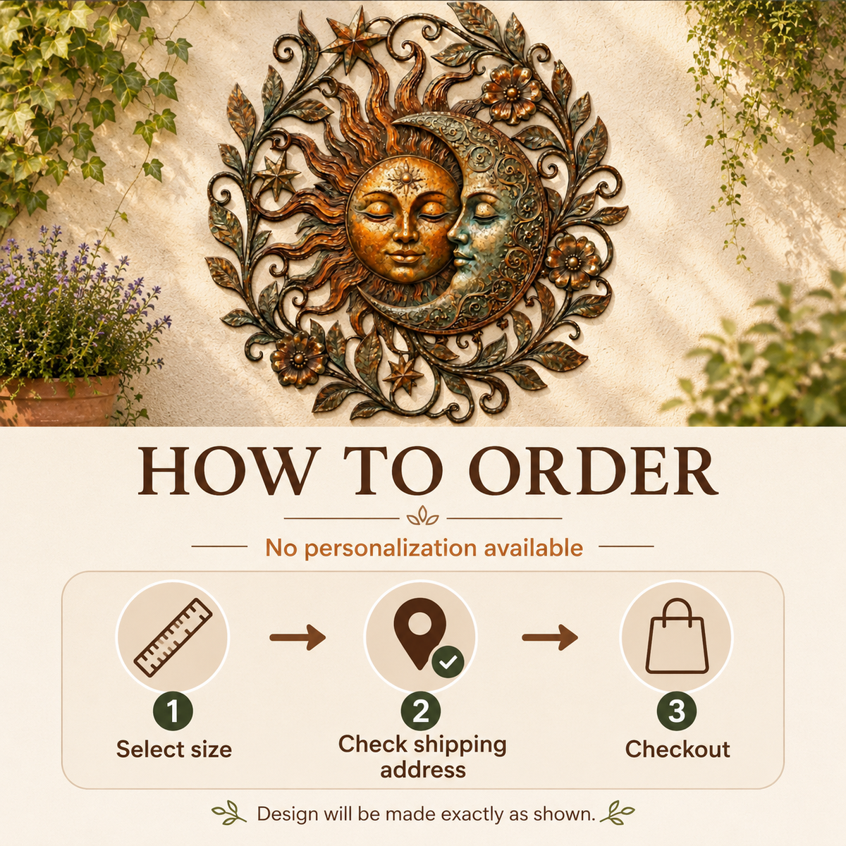 Sun Moon Art Metal Sign, Celestial Yard Decor, Outdoor Garden Wall Art, Rustic Sun Moon Wall Decor, Patio Metal Sign — Main 15