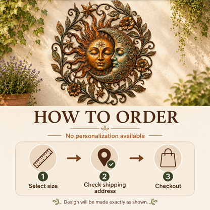 Sun Moon Art Metal Sign, Celestial Yard Decor, Outdoor Garden Wall Art, Rustic Sun Moon Wall Decor, Patio Metal Sign — Main 15