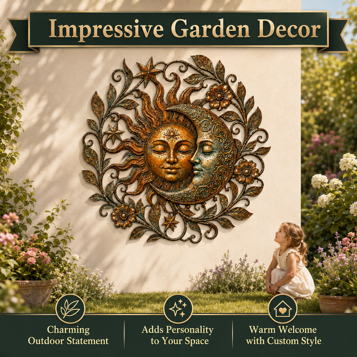 Sun Moon Art Metal Sign, Celestial Yard Decor, Outdoor Garden Wall Art, Rustic Sun Moon Wall Decor, Patio Metal Sign — main 5