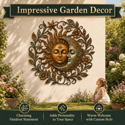 Sun Moon Art Metal Sign, Celestial Yard Decor, Outdoor Garden Wall Art, Rustic Sun Moon Wall Decor, Patio Metal Sign — main 5