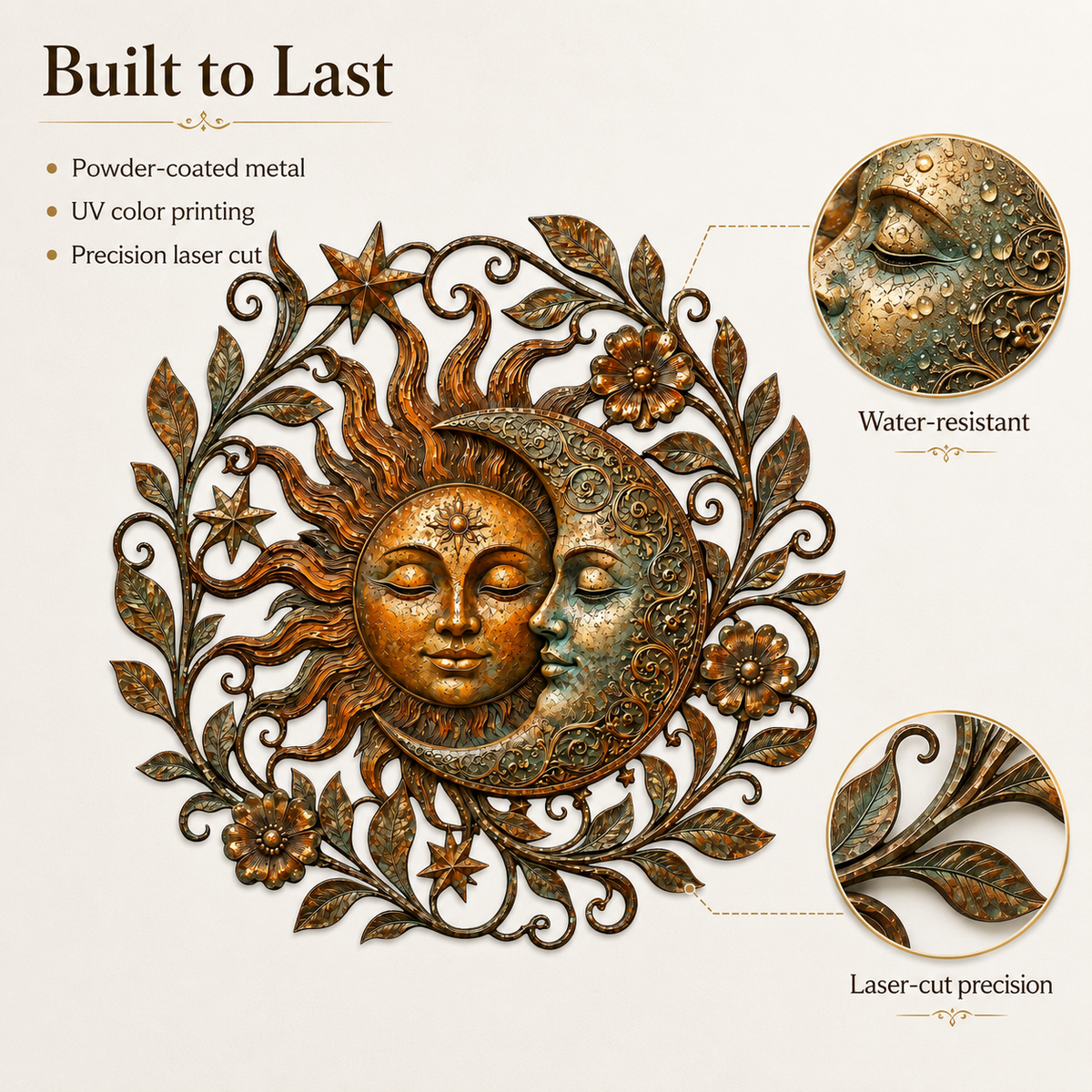 Sun Moon Art Metal Sign, Celestial Yard Decor, Outdoor Garden Wall Art, Rustic Sun Moon Wall Decor, Patio Metal Sign — main 3