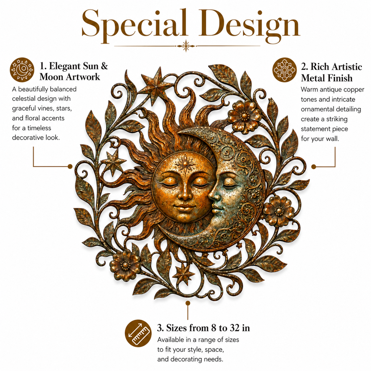 Sun Moon Art Metal Sign, Celestial Yard Decor, Outdoor Garden Wall Art, Rustic Sun Moon Wall Decor, Patio Metal Sign — main 2