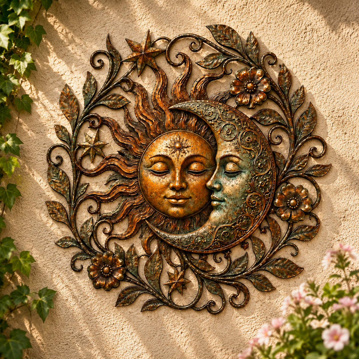Sun Moon Art Metal Sign, Celestial Yard Decor, Outdoor Garden Wall Art, Rustic Sun Moon Wall Decor, Patio Metal Sign — Main 11