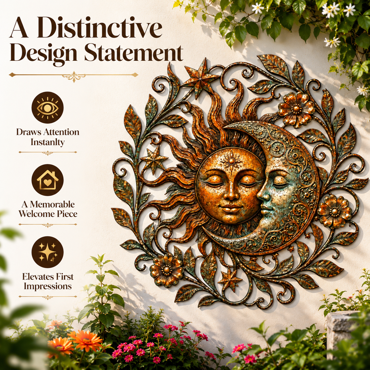 Sun Moon Art Metal Sign, Celestial Yard Decor, Outdoor Garden Wall Art, Rustic Sun Moon Wall Decor, Patio Metal Sign — main 4