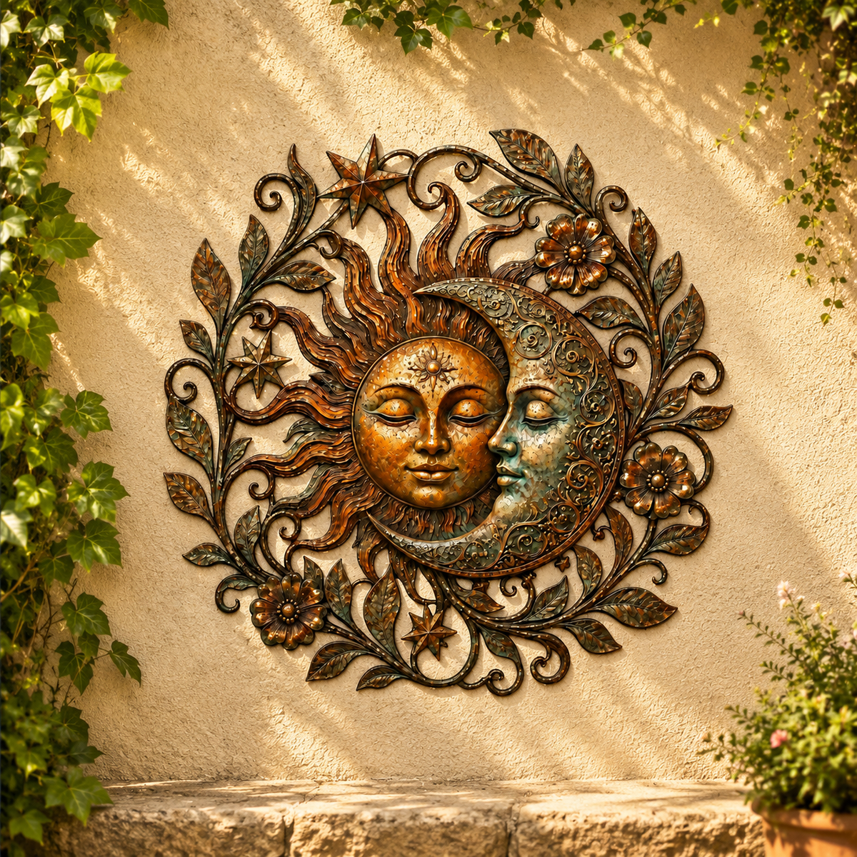 Sun Moon Art Metal Sign, Celestial Yard Decor, Outdoor Garden Wall Art, Rustic Sun Moon Wall Decor, Patio Metal Sign — 2605005D_main_01
