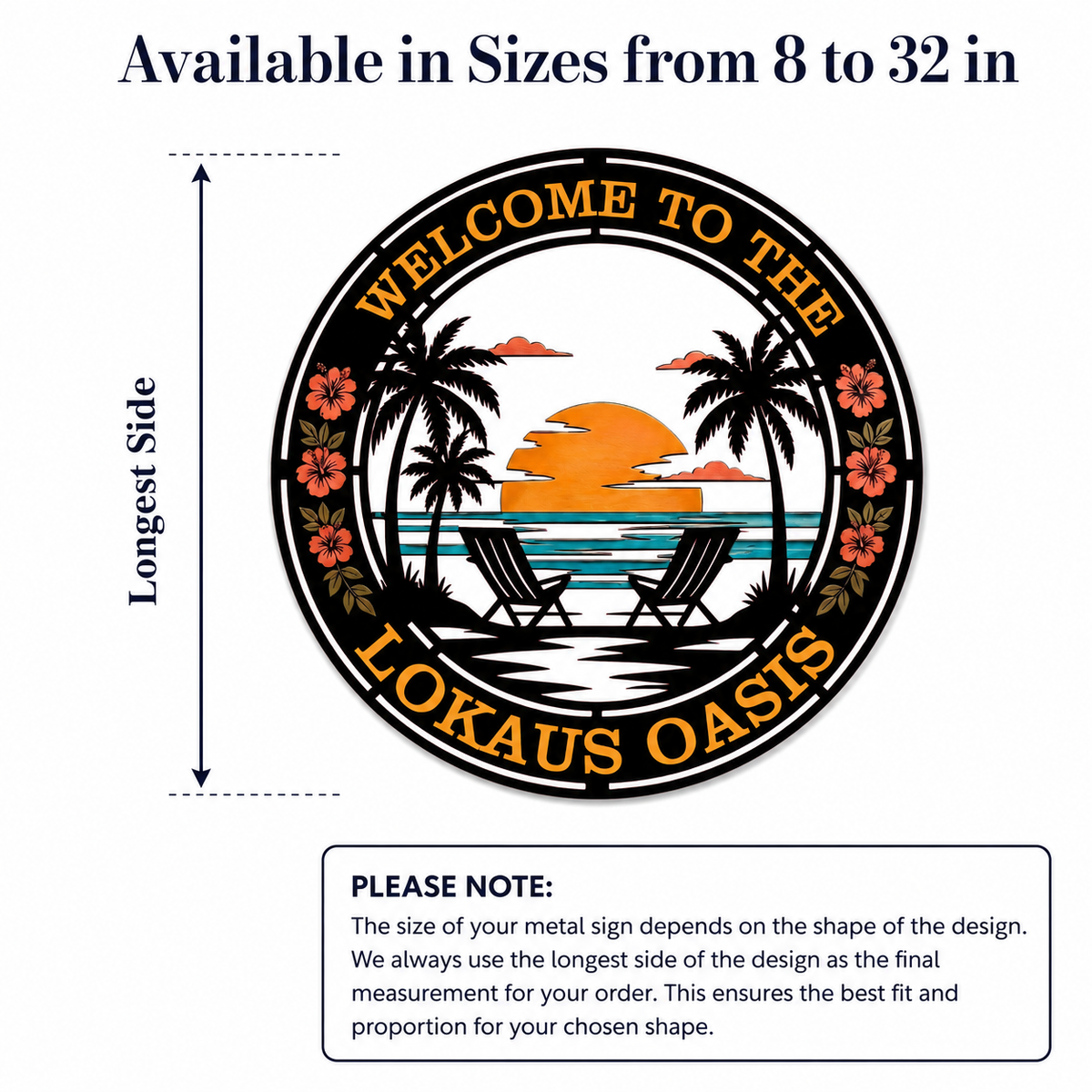 Backyard Oasis Sign — Metal Lake Wall Art, Outdoor/Indoor Decor; Sizes 8–46 in, Optional LED Lighting — 7