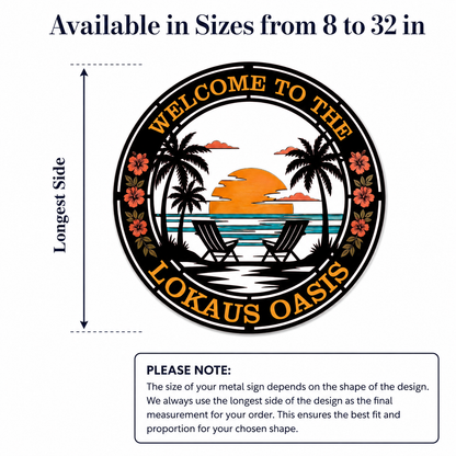 Backyard Oasis Sign — Metal Lake Wall Art, Outdoor/Indoor Decor; Sizes 8–46 in, Optional LED Lighting — 7